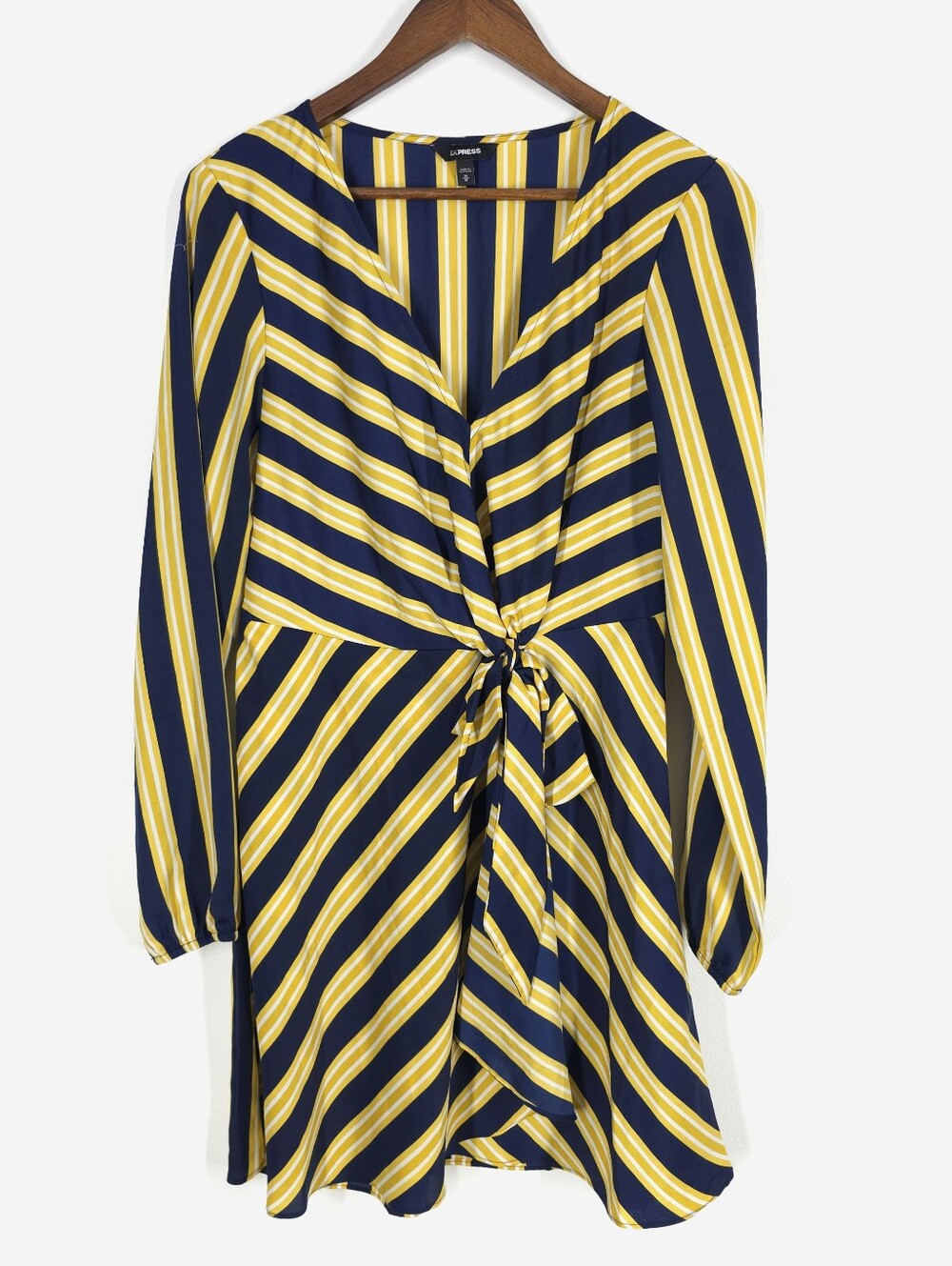 Express Striped Tie Front Dress Size M Navy Yellow